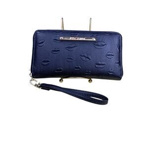 Navy Blue Embossed Women's Wristlet
